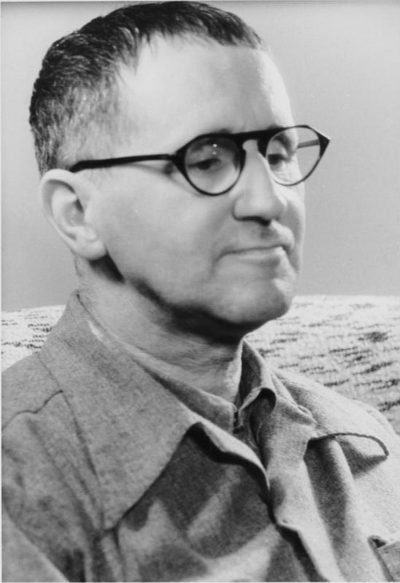 Black-and-white portrait photograph of Bertolt Brecht in 1954.
