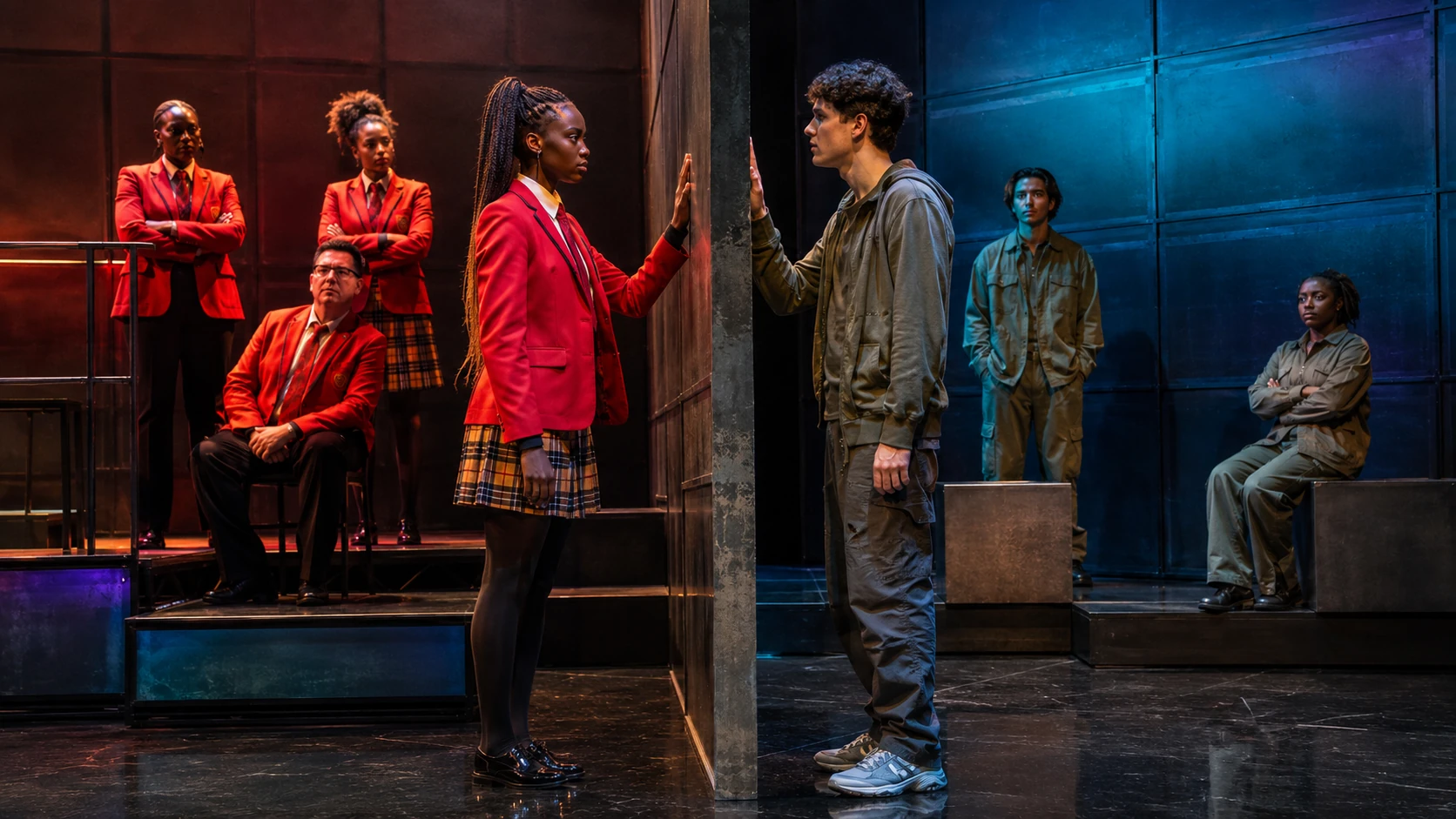 A live-theatre image for the selected key scene in Noughts & Crosses.